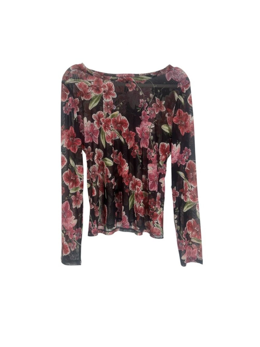 1.STATE Blouse Large Black Orchid Floral Sheer Mesh Long Sleeve Whimsigoth Y2K